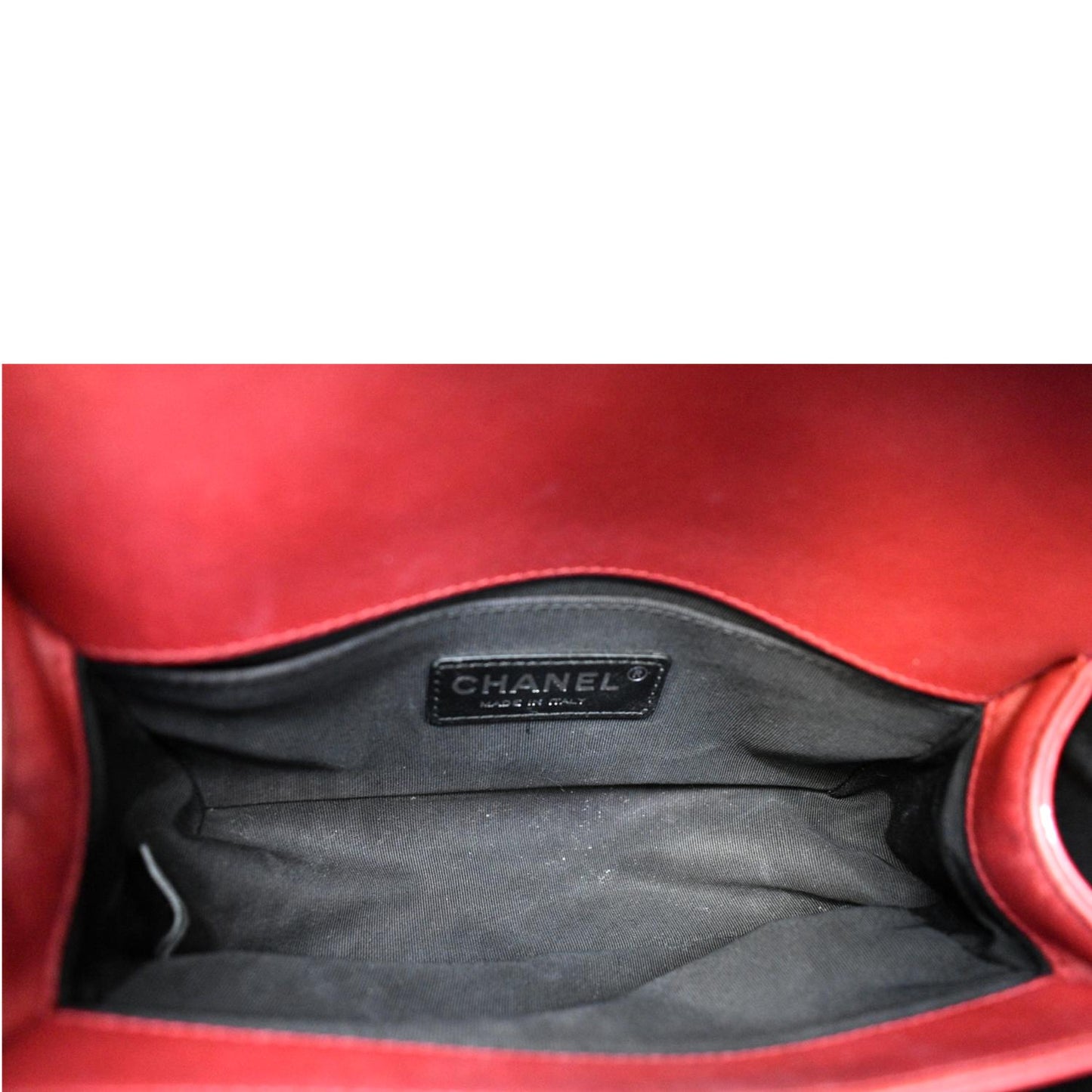 CHANEL Boy Flap Quilted Patent Leather Crossbody Bag Red