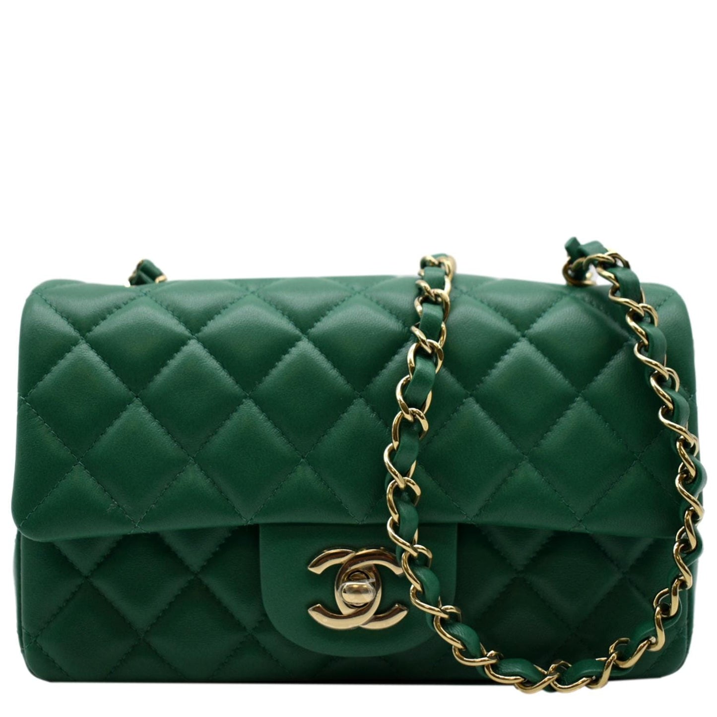 CHANEL Mini Rectangular Flap Quilted Leather Crossbody Bag Green