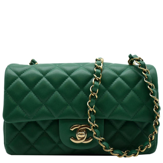 CHANEL Mini Rectangular Flap Quilted Leather Crossbody Bag Green