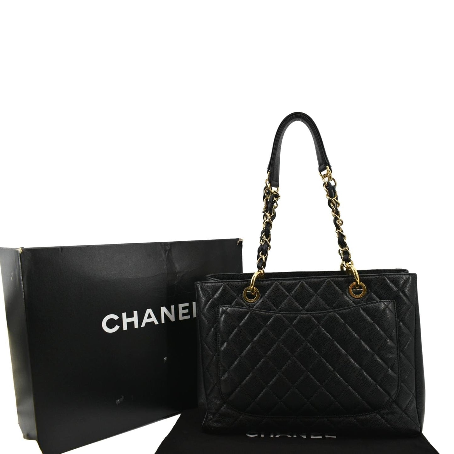 CHANEL Grand Shopping Caviar Leather GST Tote Bag Black -