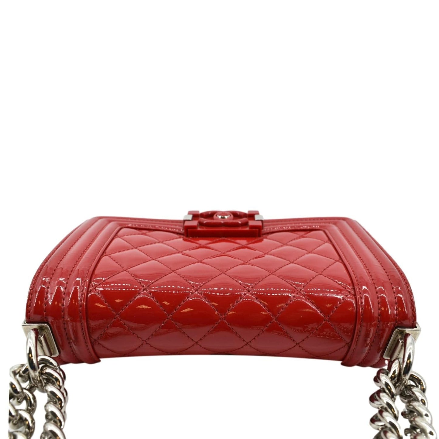CHANEL Boy Flap Quilted Patent Leather Crossbody Bag Red