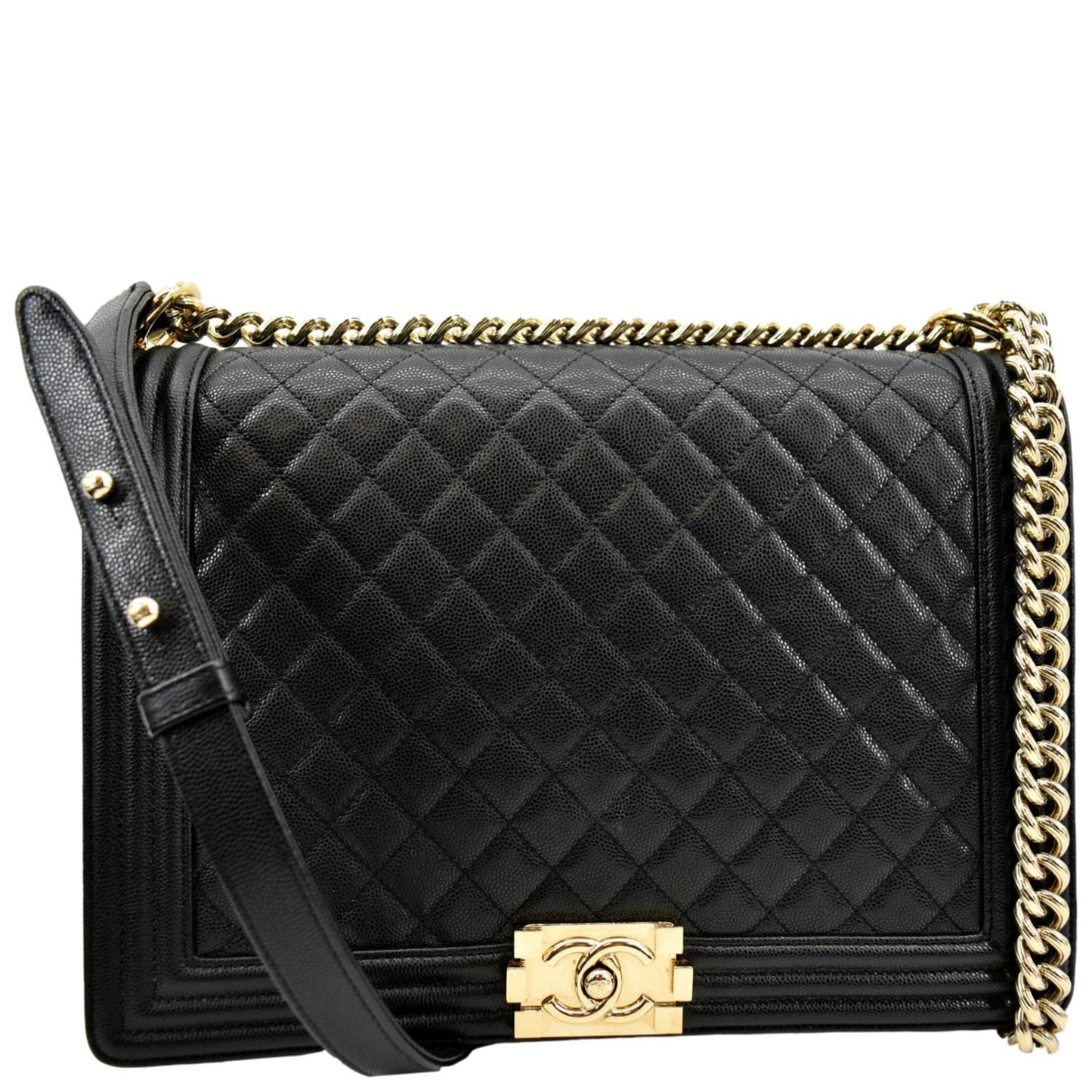 CHANEL Large Boy Flap Caviar Leather Shoulder Bag Black