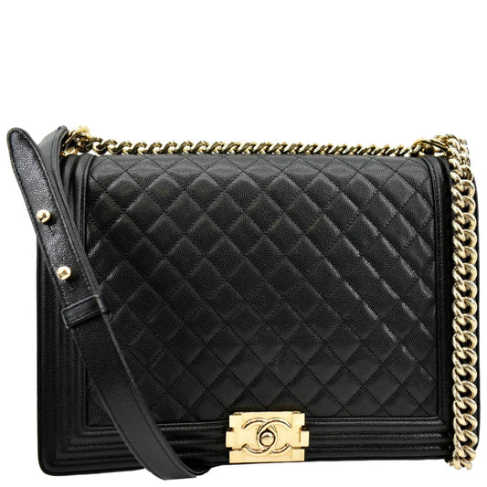 CHANEL Large Boy Flap Caviar Leather Shoulder Bag Black