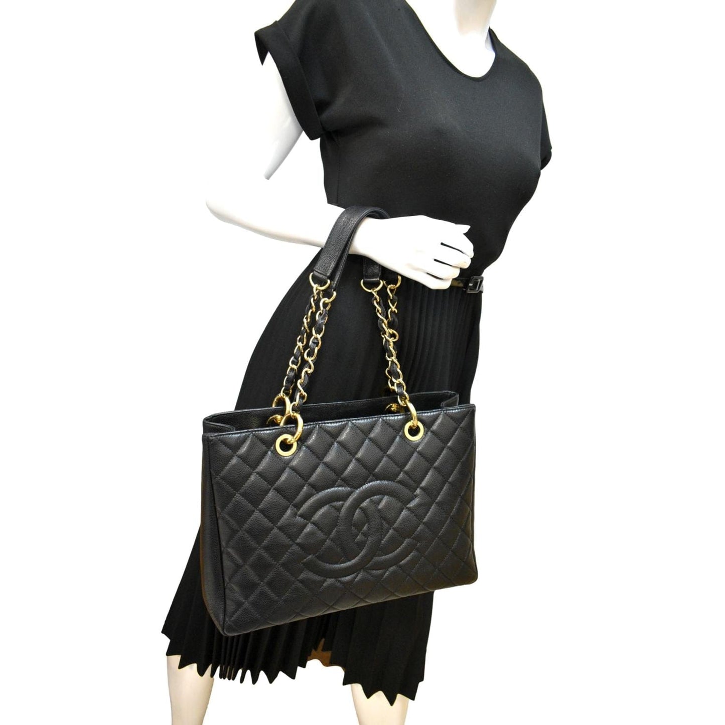 CHANEL Grand Shopping Caviar Leather GST Tote Bag Black -