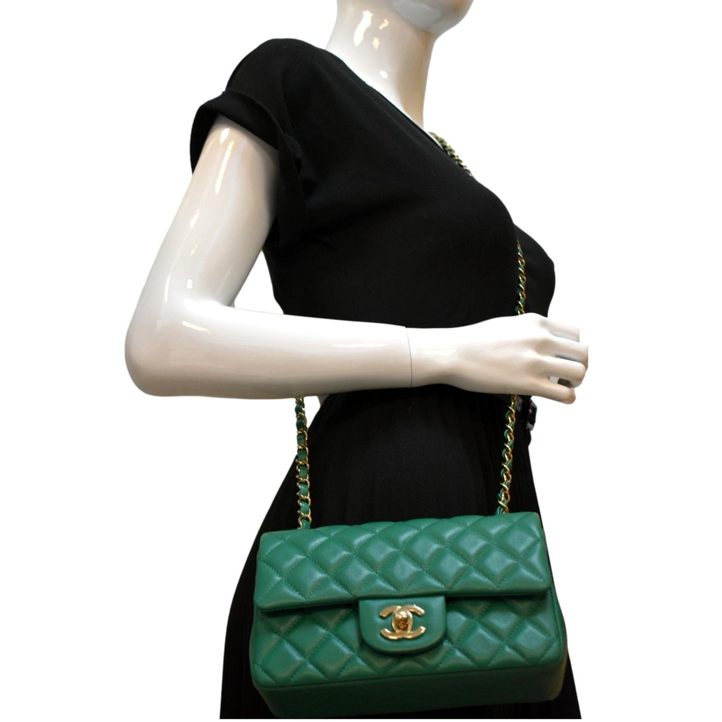 CHANEL Mini Rectangular Flap Quilted Leather Crossbody Bag Green
