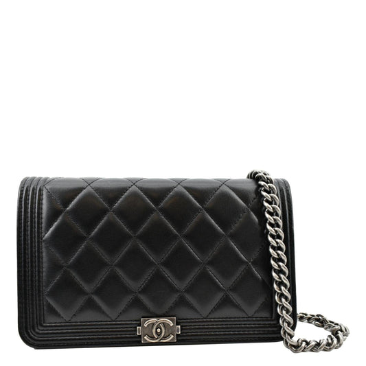CHANEL Boy Woc Lambskin Leather Wallet On Chain Clutch Bag Black