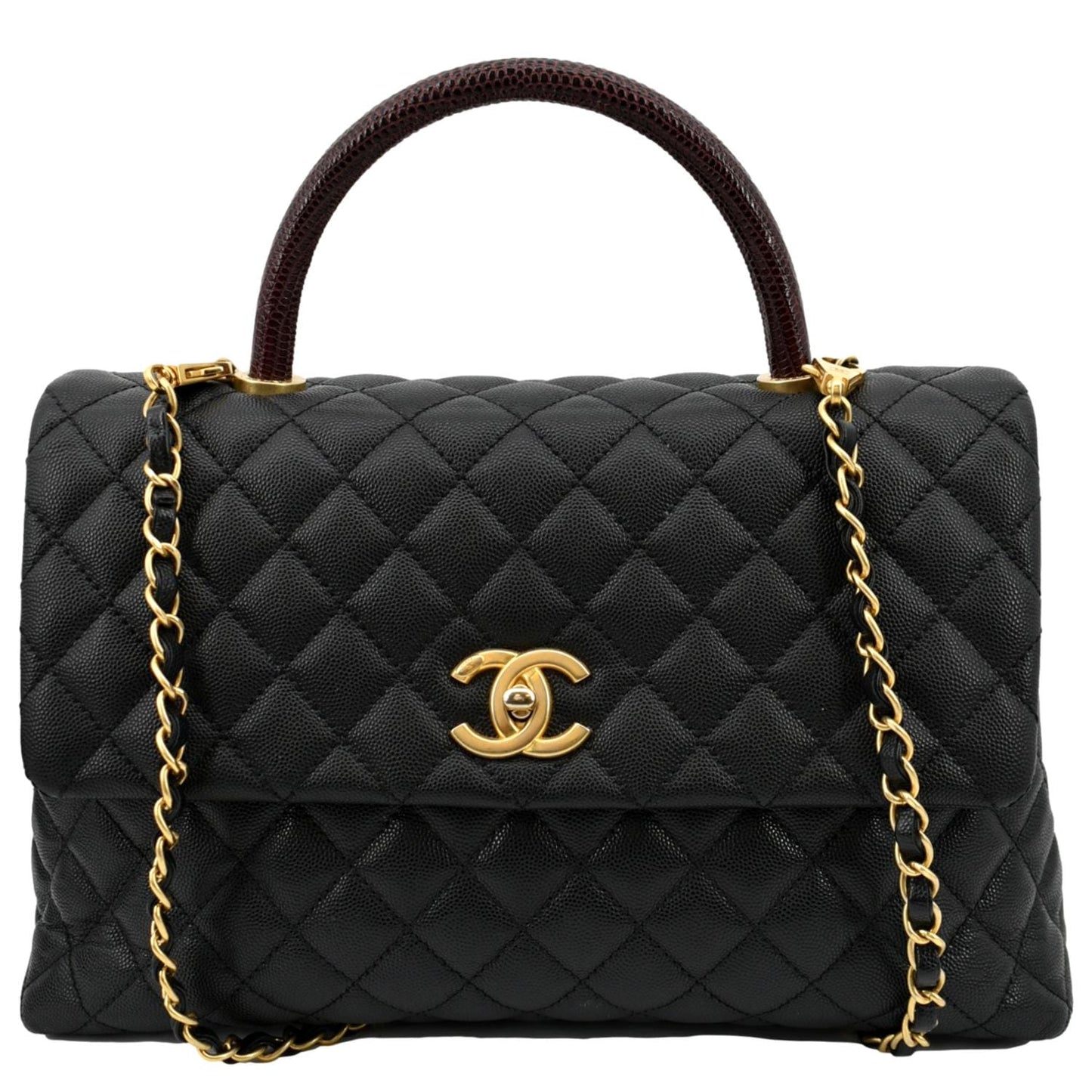 CHANEL Small Coco Quilted Caviar Lizard Handle Shoulder Bag Black  - Hot Deals