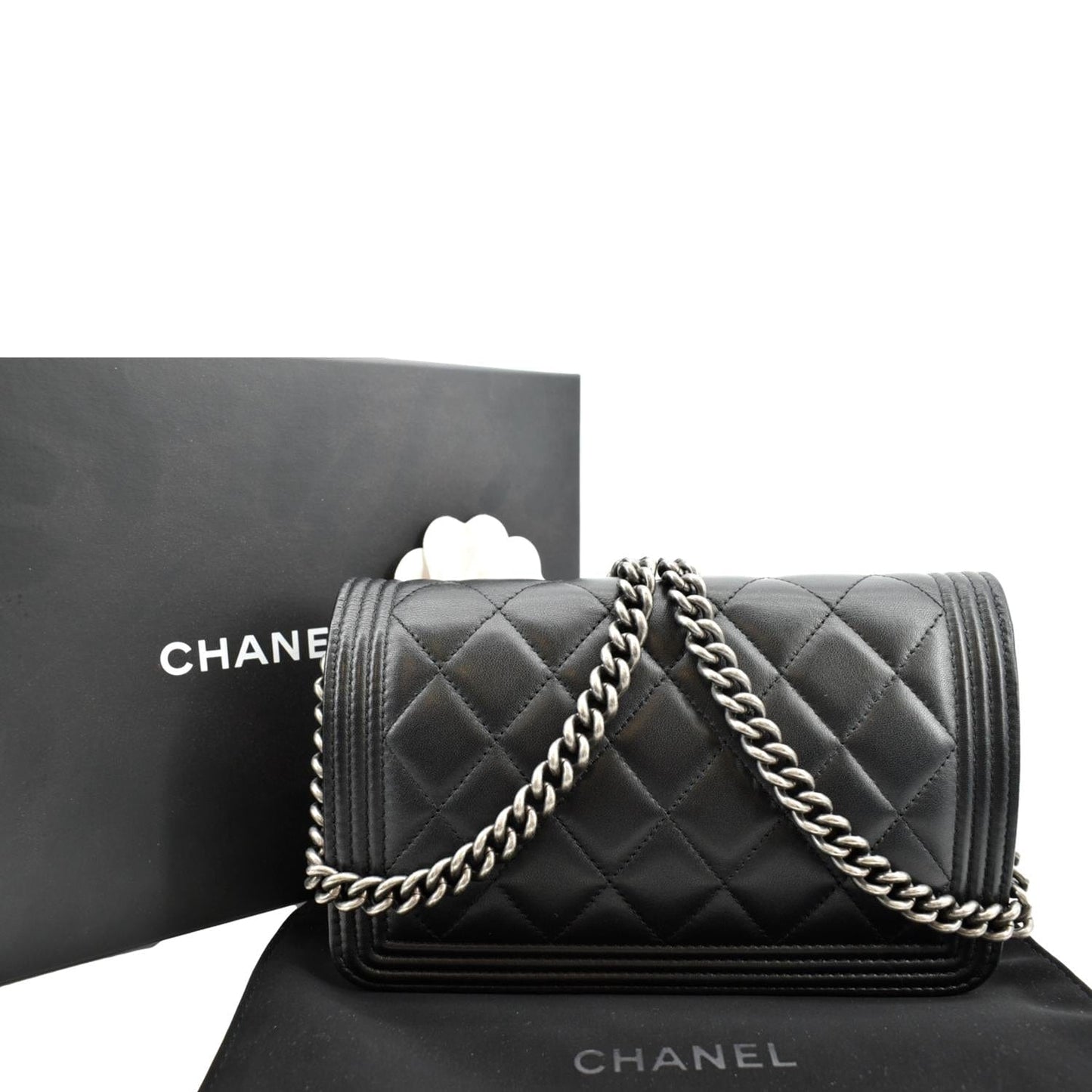 CHANEL Boy Woc Lambskin Leather Wallet On Chain Clutch Bag Black