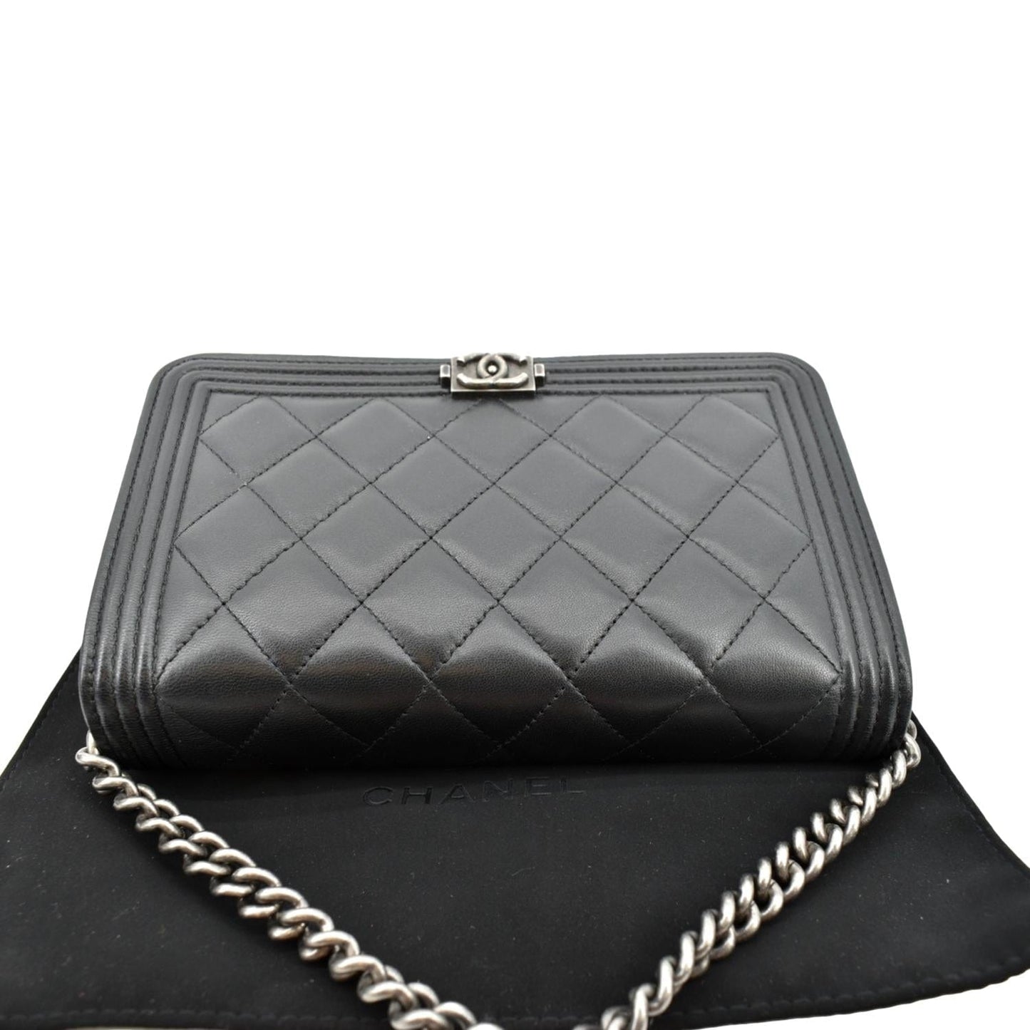 CHANEL Boy Woc Lambskin Leather Wallet On Chain Clutch Bag Black