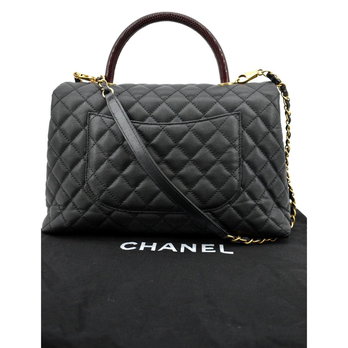 CHANEL Small Coco Quilted Caviar Lizard Handle Shoulder Bag Black  - Hot Deals