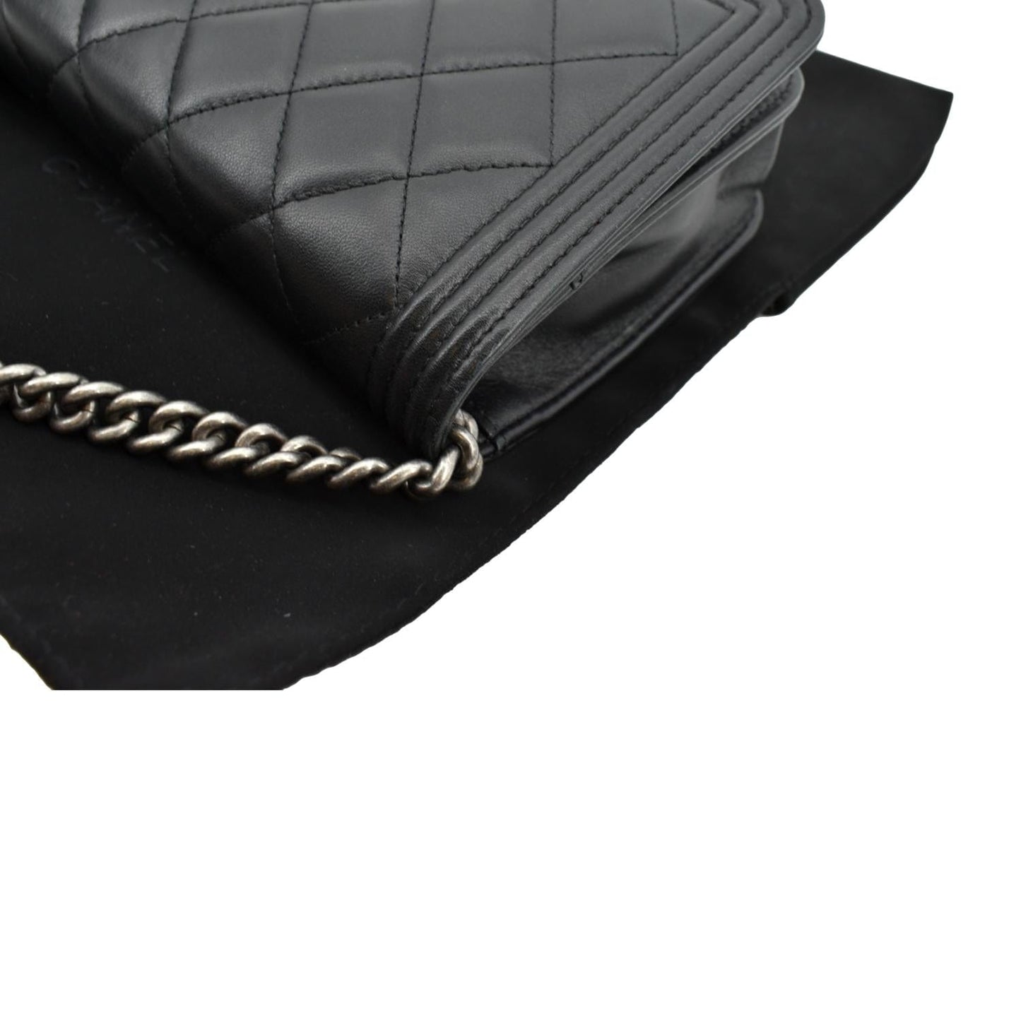 CHANEL Boy Woc Lambskin Leather Wallet On Chain Clutch Bag Black