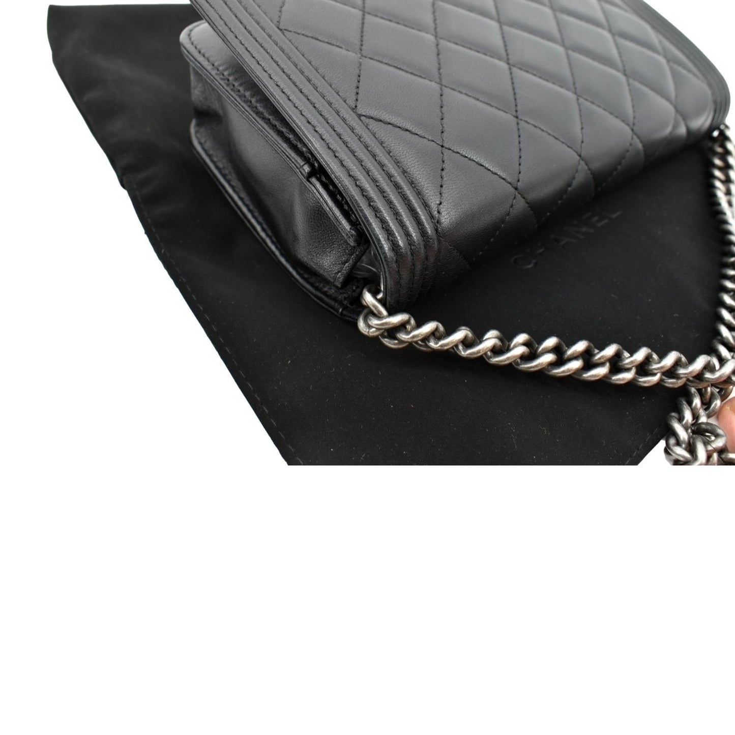 CHANEL Boy Woc Lambskin Leather Wallet On Chain Clutch Bag Black