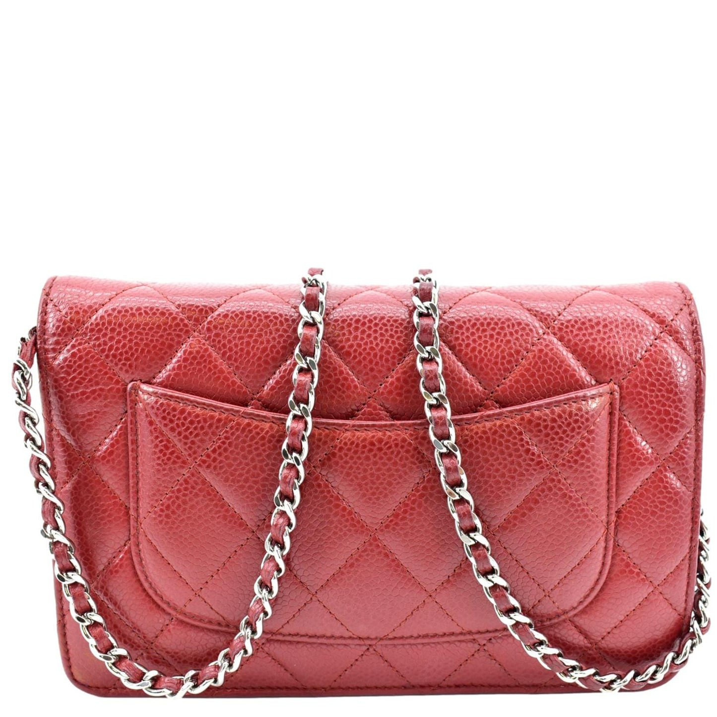 CHANEL CC WOC Caviar Leather Wallet On Chain Crossbody Bag Red
