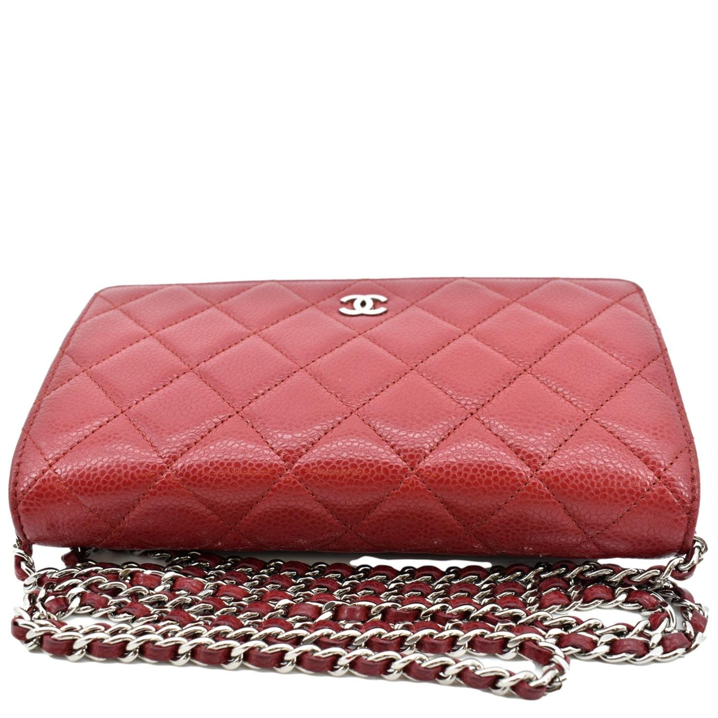 CHANEL CC WOC Caviar Leather Wallet On Chain Crossbody Bag Red