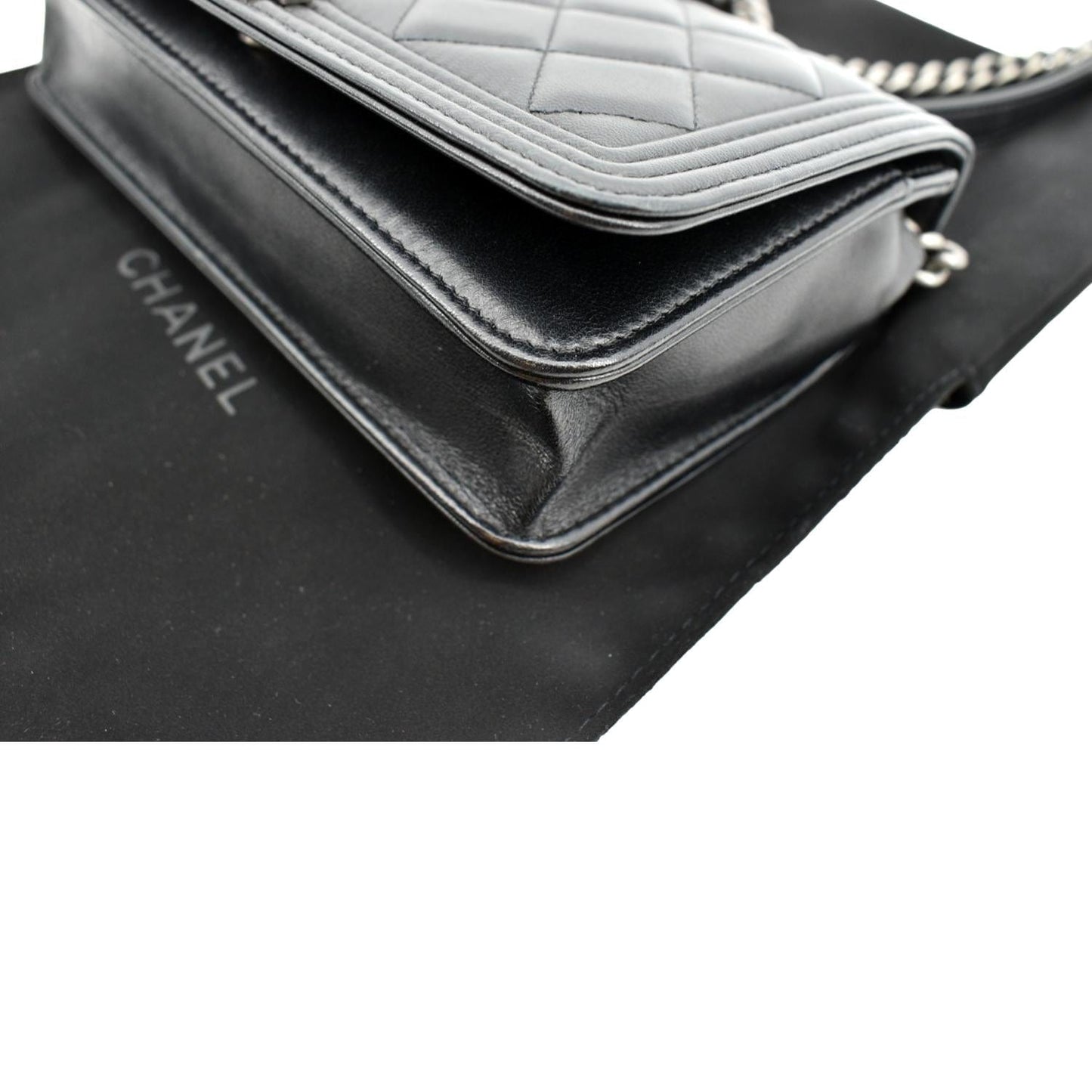 CHANEL Boy Woc Lambskin Leather Wallet On Chain Clutch Bag Black