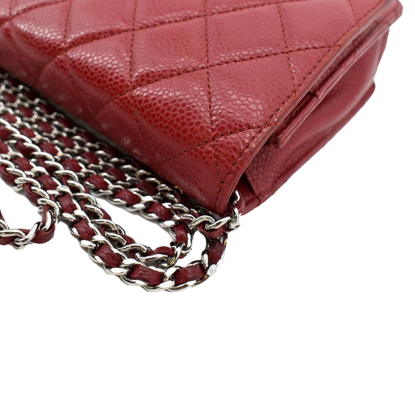 CHANEL CC WOC Caviar Leather Wallet On Chain Crossbody Bag Red