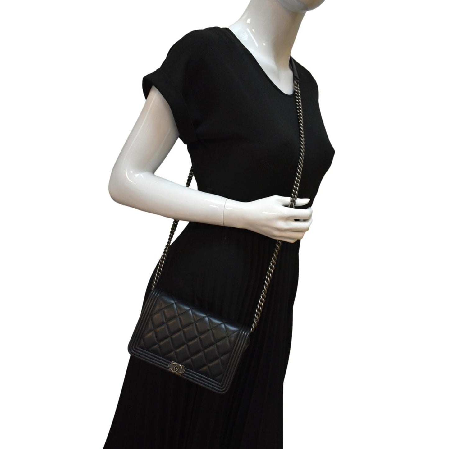 CHANEL Boy Woc Lambskin Leather Wallet On Chain Clutch Bag Black