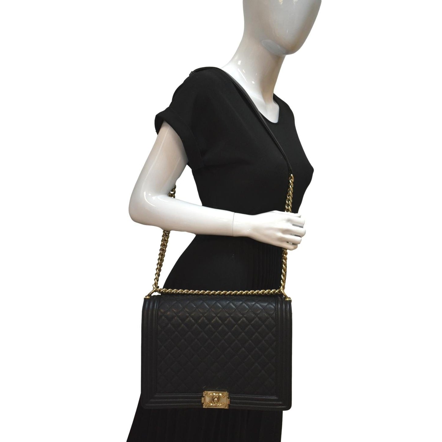 CHANEL Large Boy Flap Caviar Leather Shoulder Bag Black