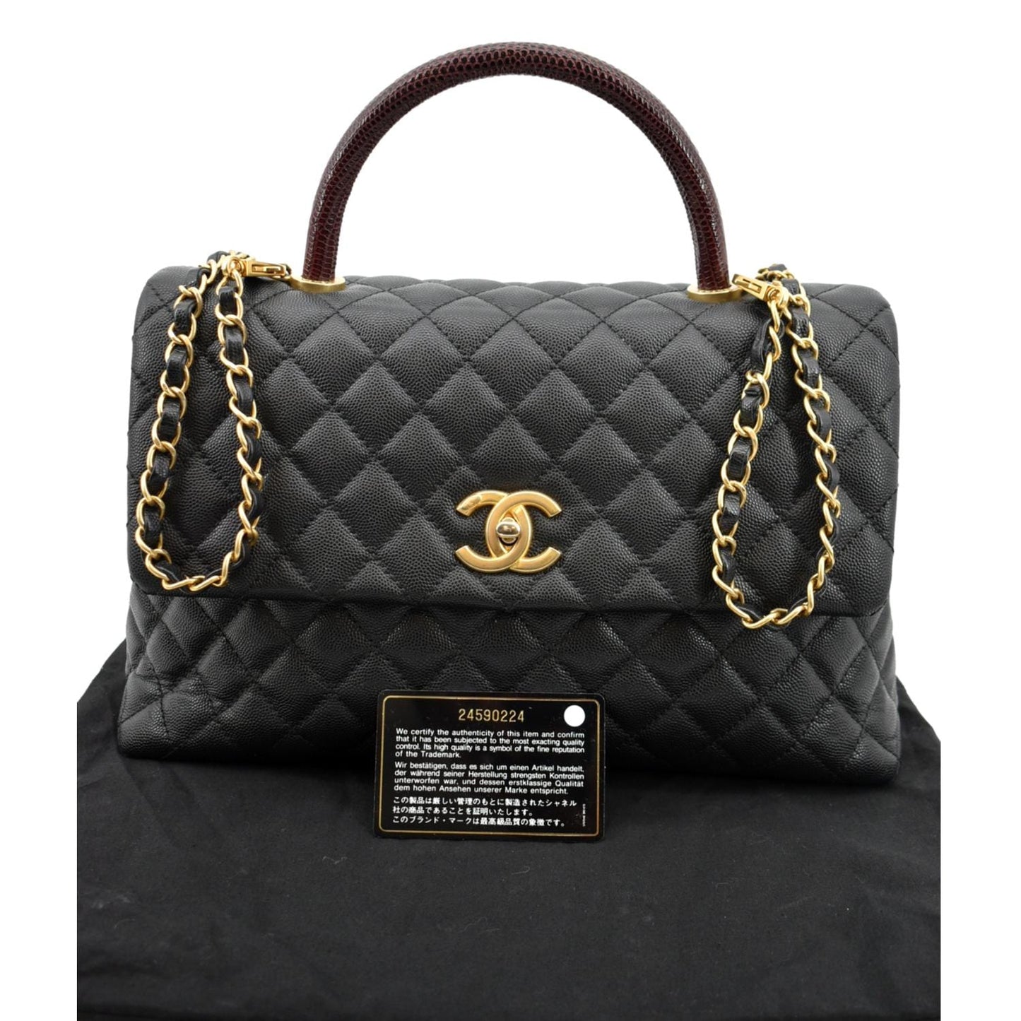 CHANEL Small Coco Quilted Caviar Lizard Handle Shoulder Bag Black  - Hot Deals