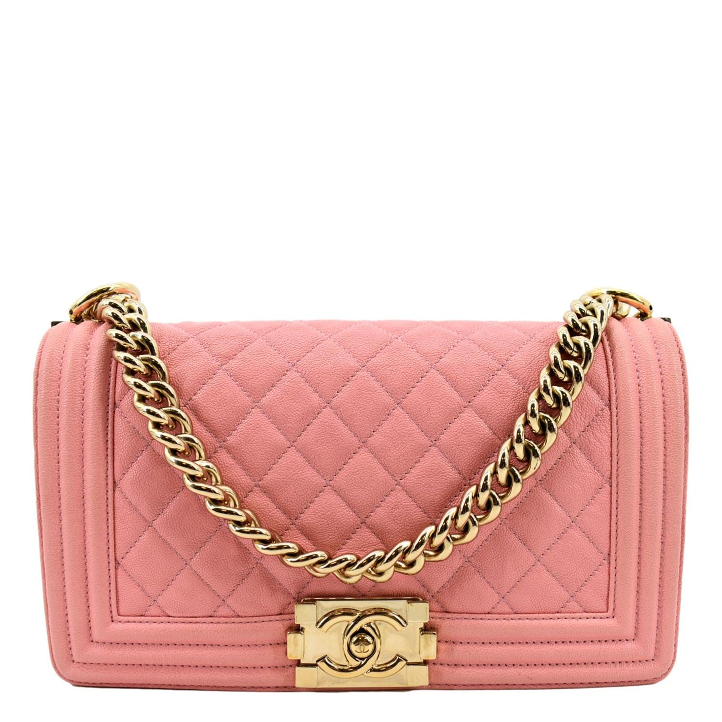 CHANEL Medium Boy Flap Caviar Leather Crossbody Bag Pink