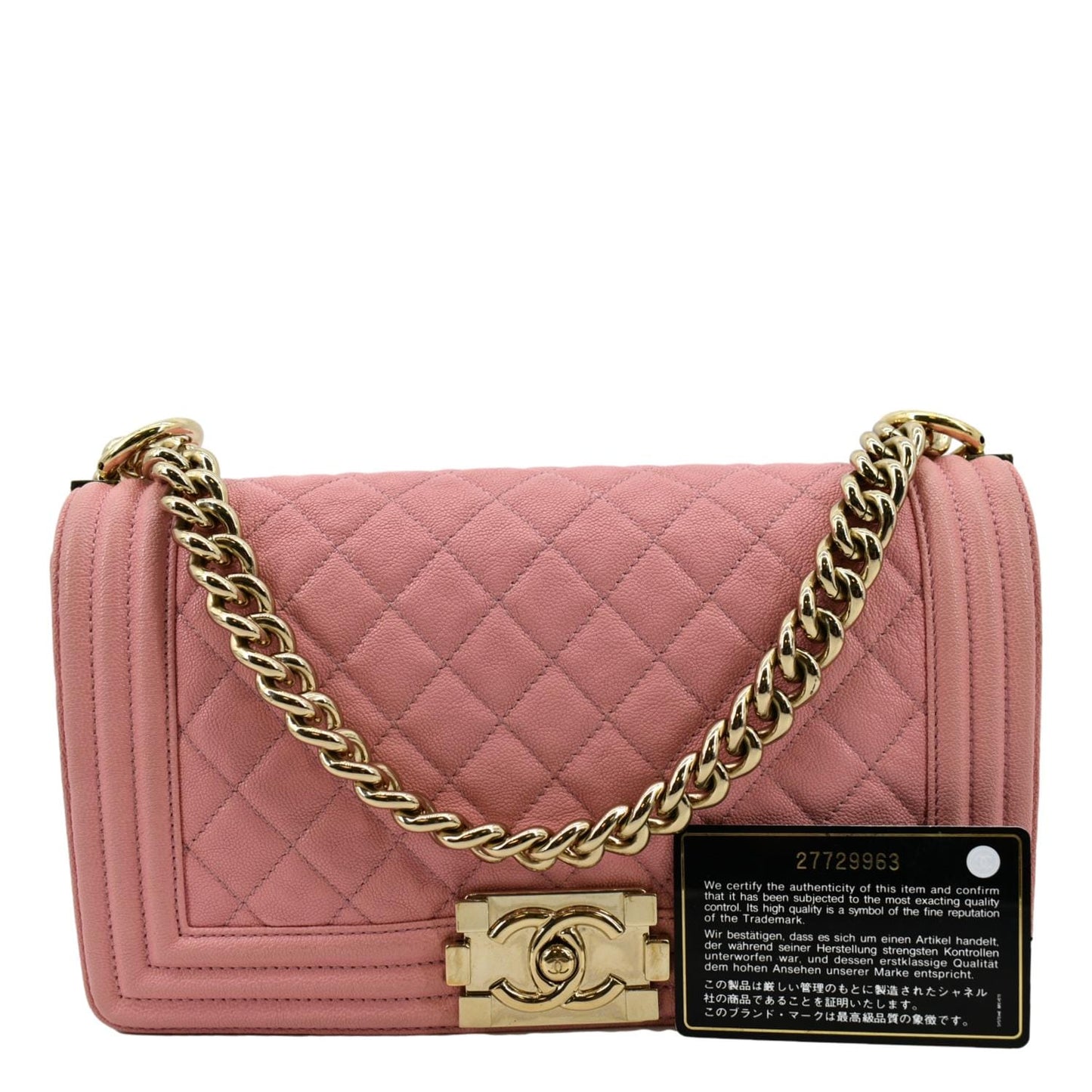 CHANEL Medium Boy Flap Caviar Leather Crossbody Bag Pink
