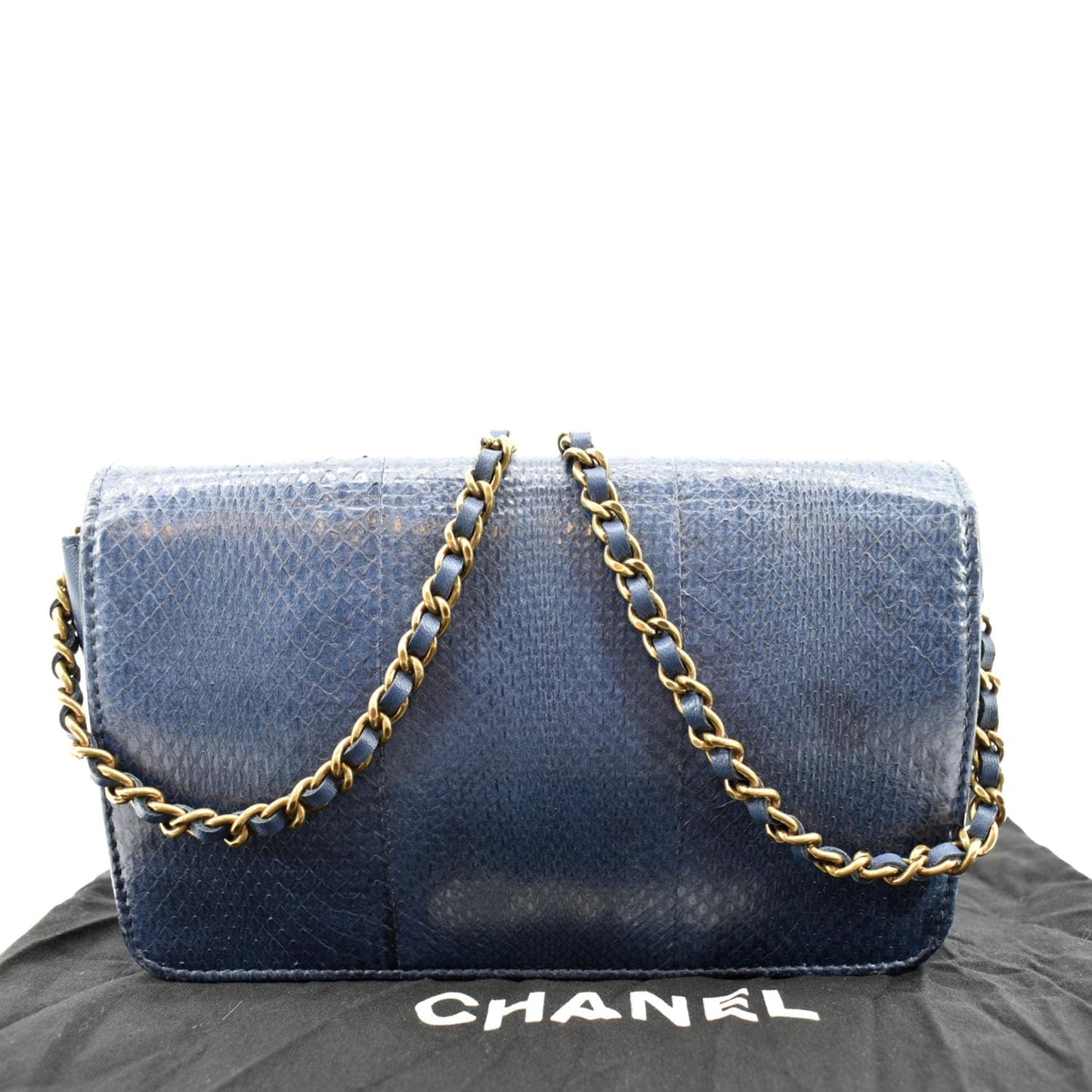 CHANEL Charm Wallet on Chain Python Leather Crossbody Bag Blue