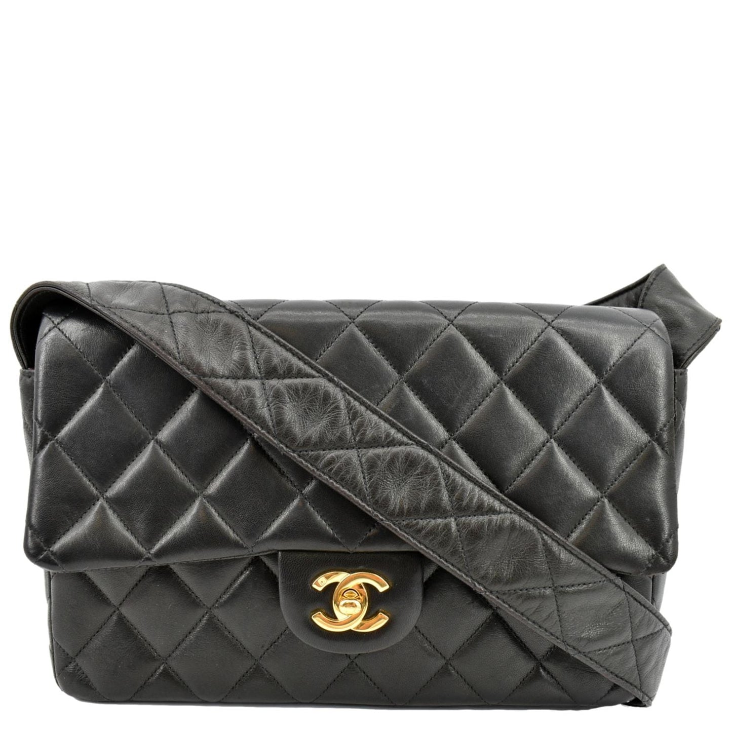 CHANEL   Flap Quilted Leather Shoulder Bag Black
