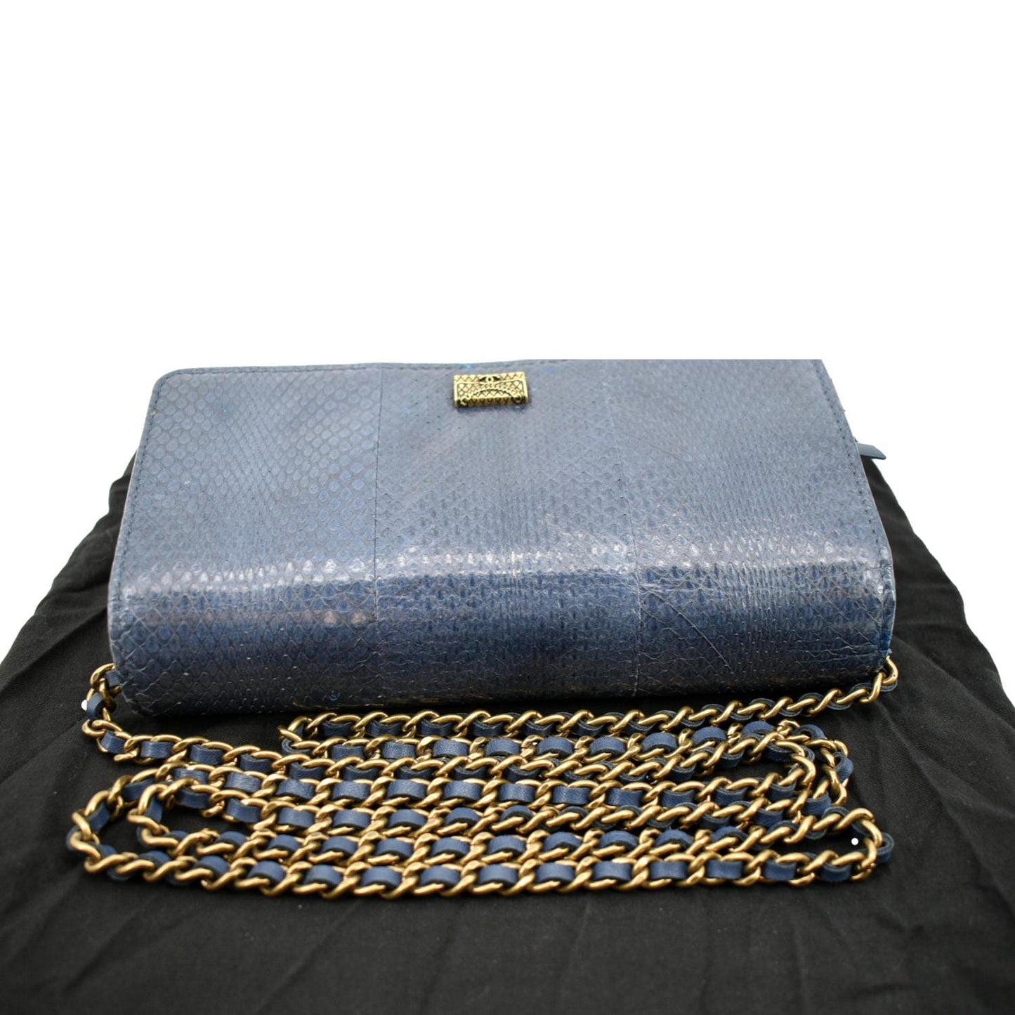 CHANEL Charm Wallet on Chain Python Leather Crossbody Bag Blue