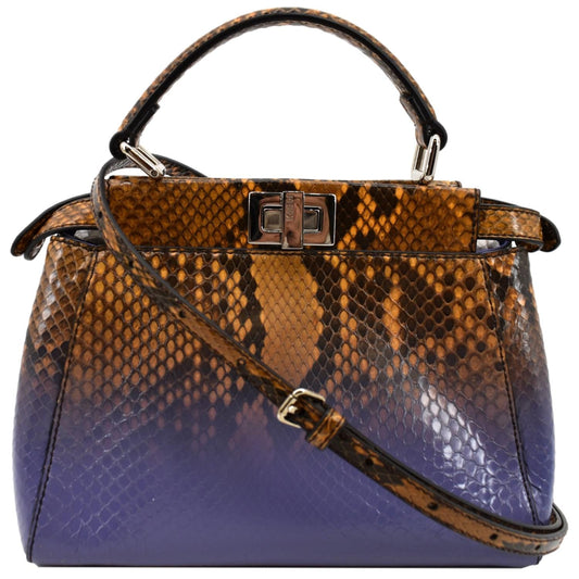 FENDI Peekaboo Mini Python Leather Shoulder Bag Brown