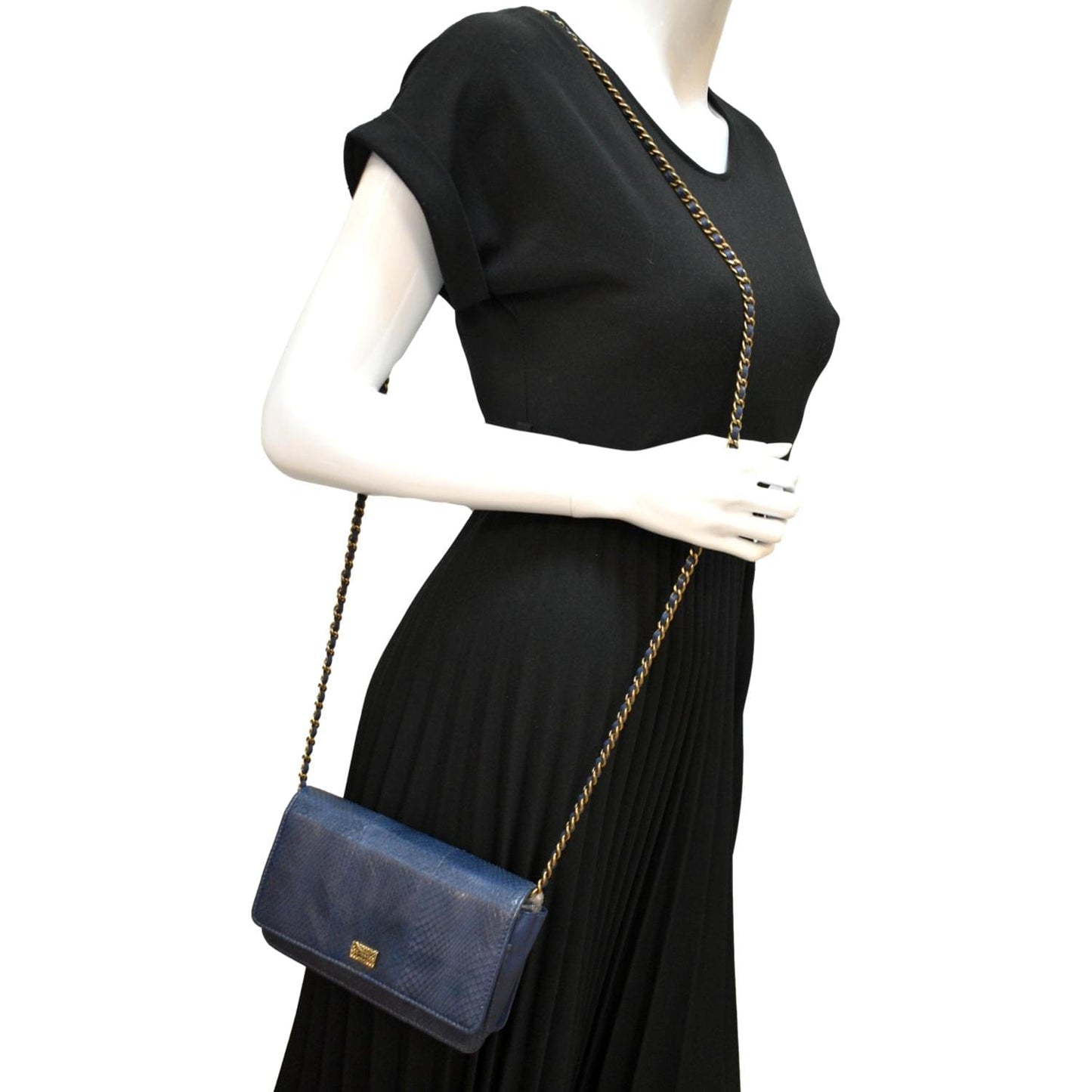 CHANEL Charm Wallet on Chain Python Leather Crossbody Bag Blue