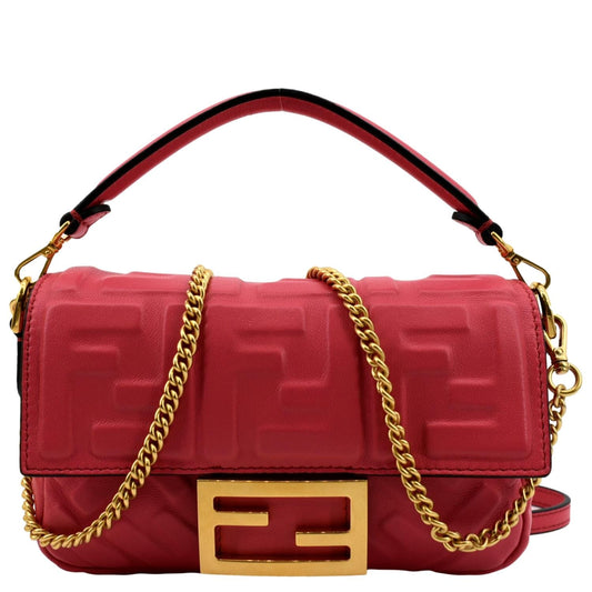 FENDI Baguette Nappa Leather Crossbody Bag Red