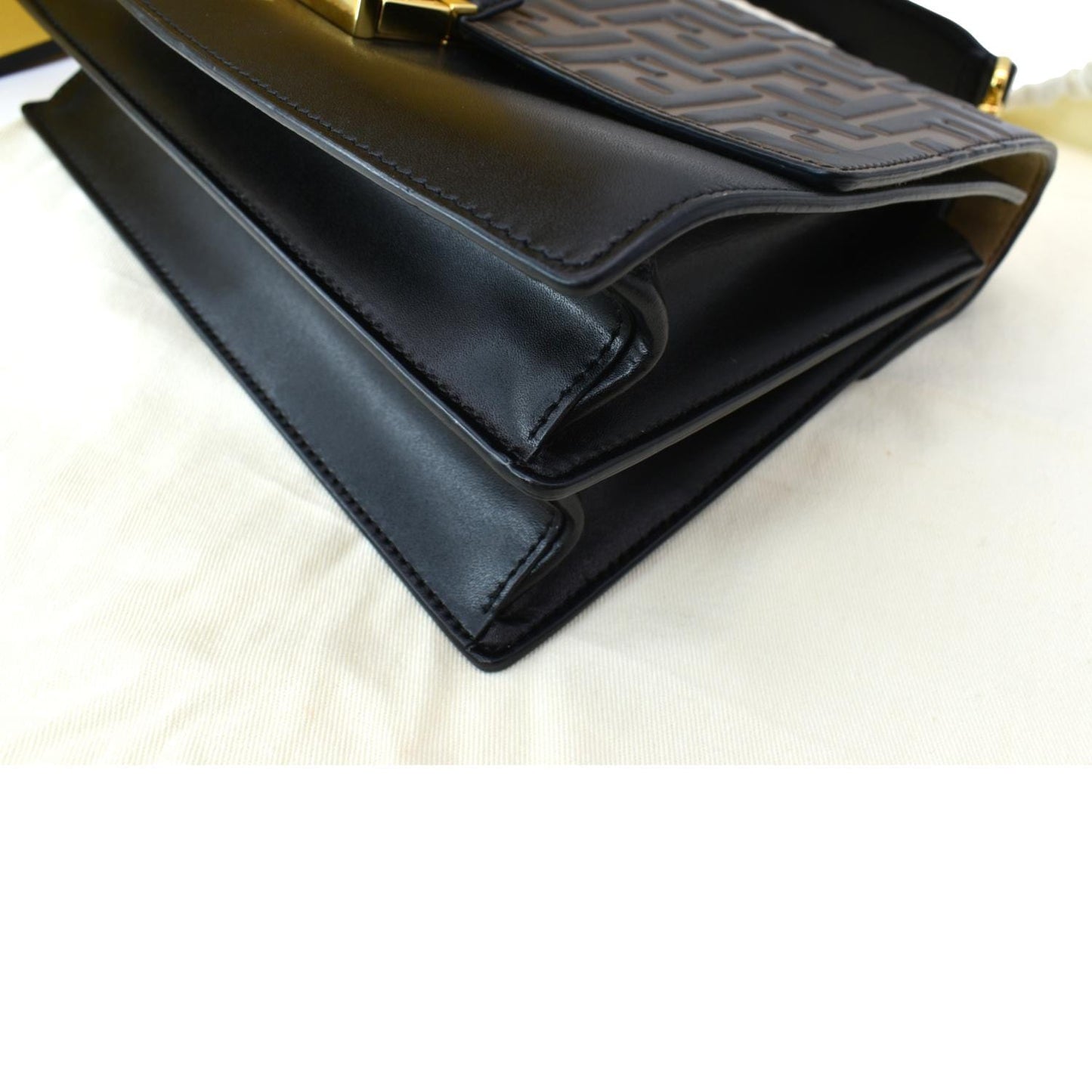 FENDI Kan I FF Logo Embossed Leather Crossbody Bag Brown