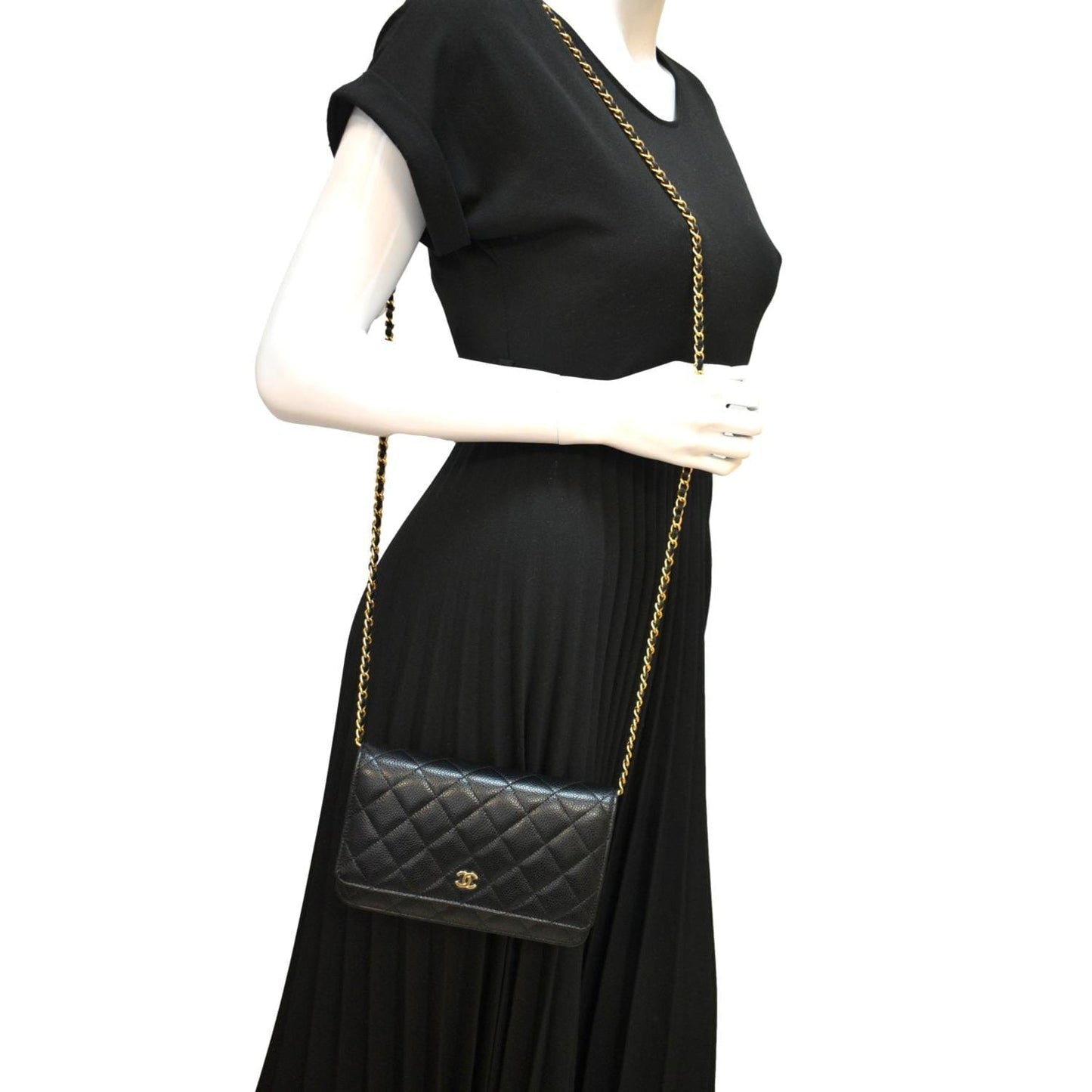 CHANEL CC WOC Caviar Leather Wallet On Chain Shoulder Bag Black