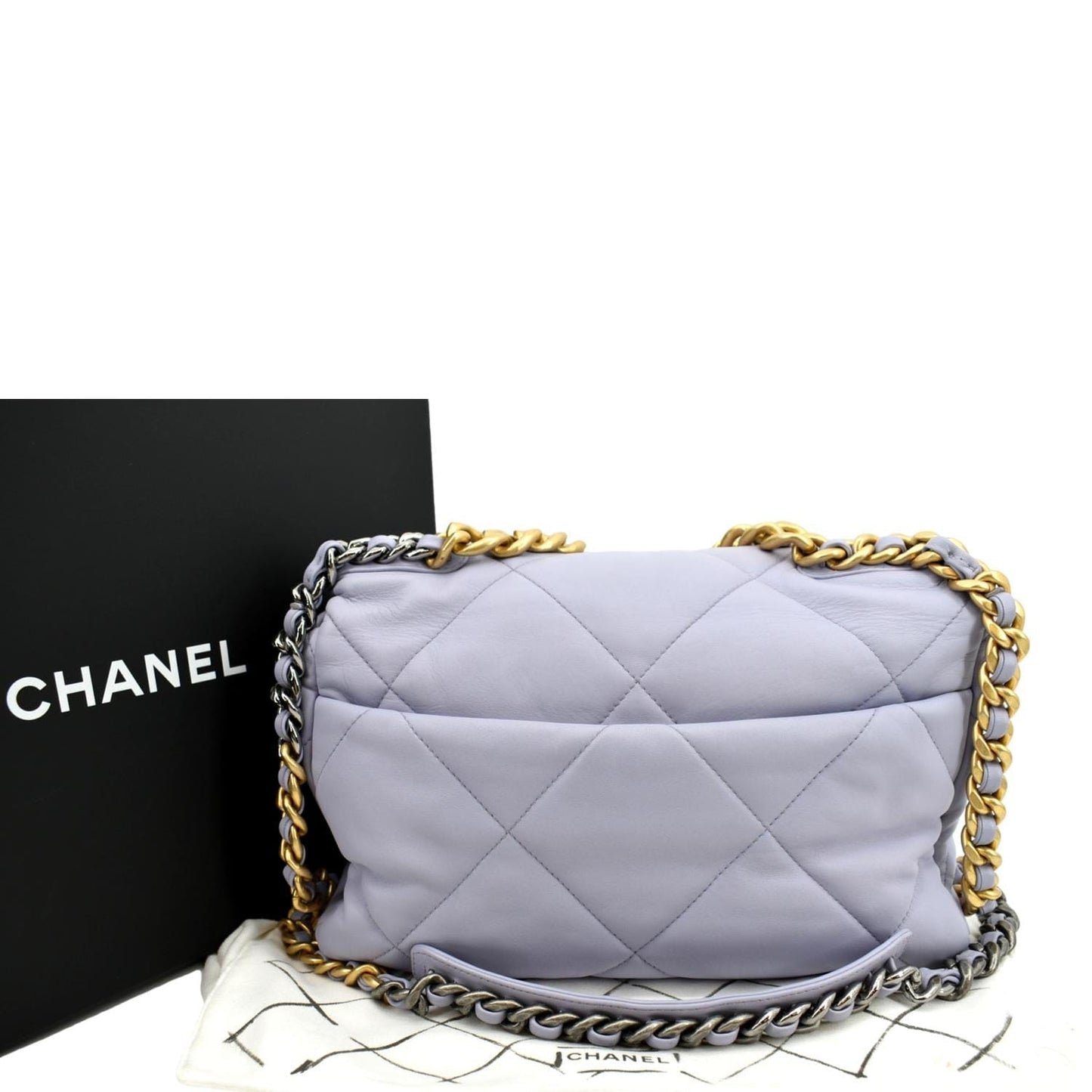 CHANEL 19 Large Flap Quilted Lambskin Leather Shoulder Bag Violet