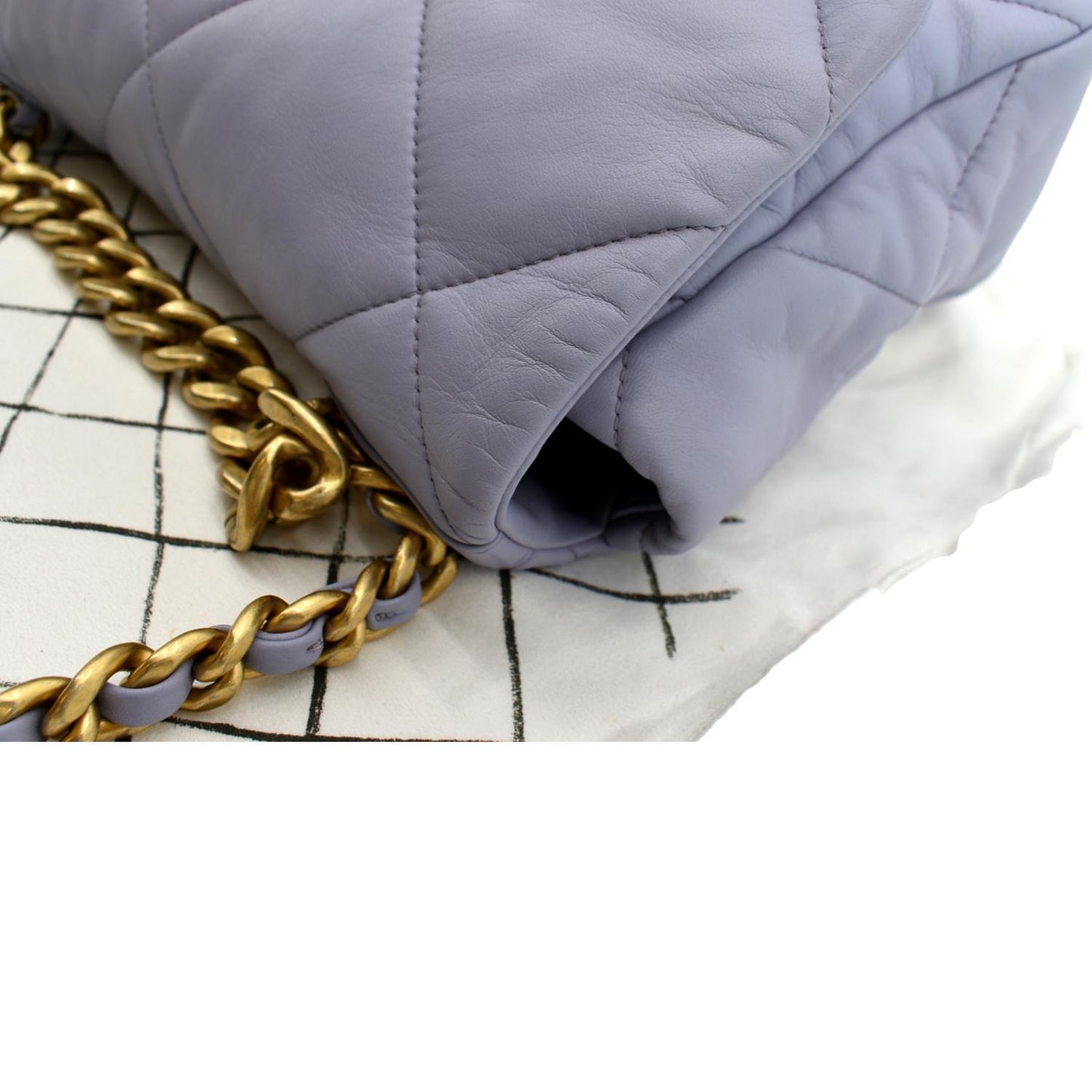 CHANEL 19 Large Flap Quilted Lambskin Leather Shoulder Bag Violet