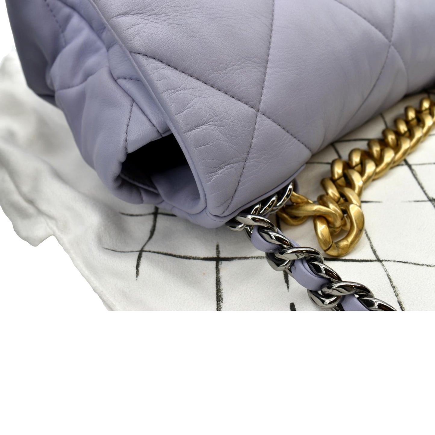 CHANEL 19 Large Flap Quilted Lambskin Leather Shoulder Bag Violet