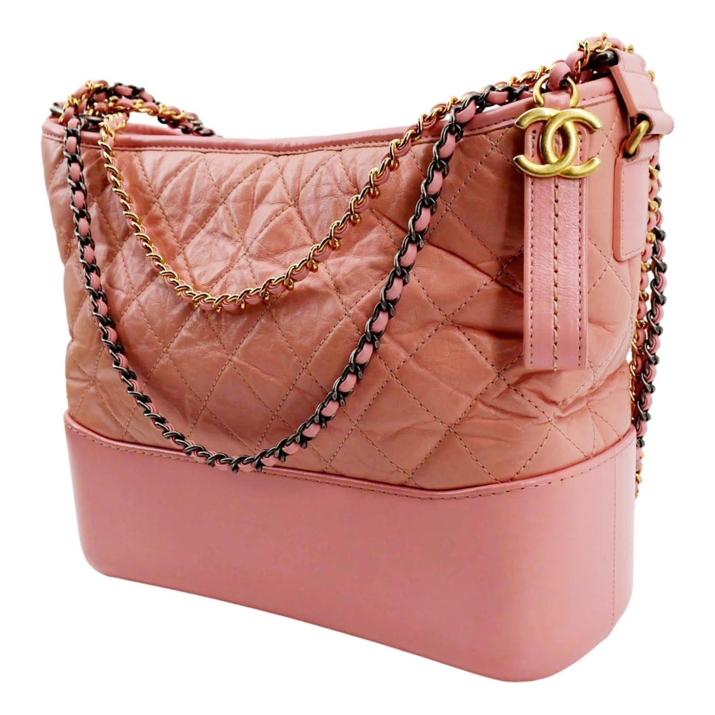 CHANEL Gabrielle Medium Aged Calfskin Leather Shoulder Bag Pink