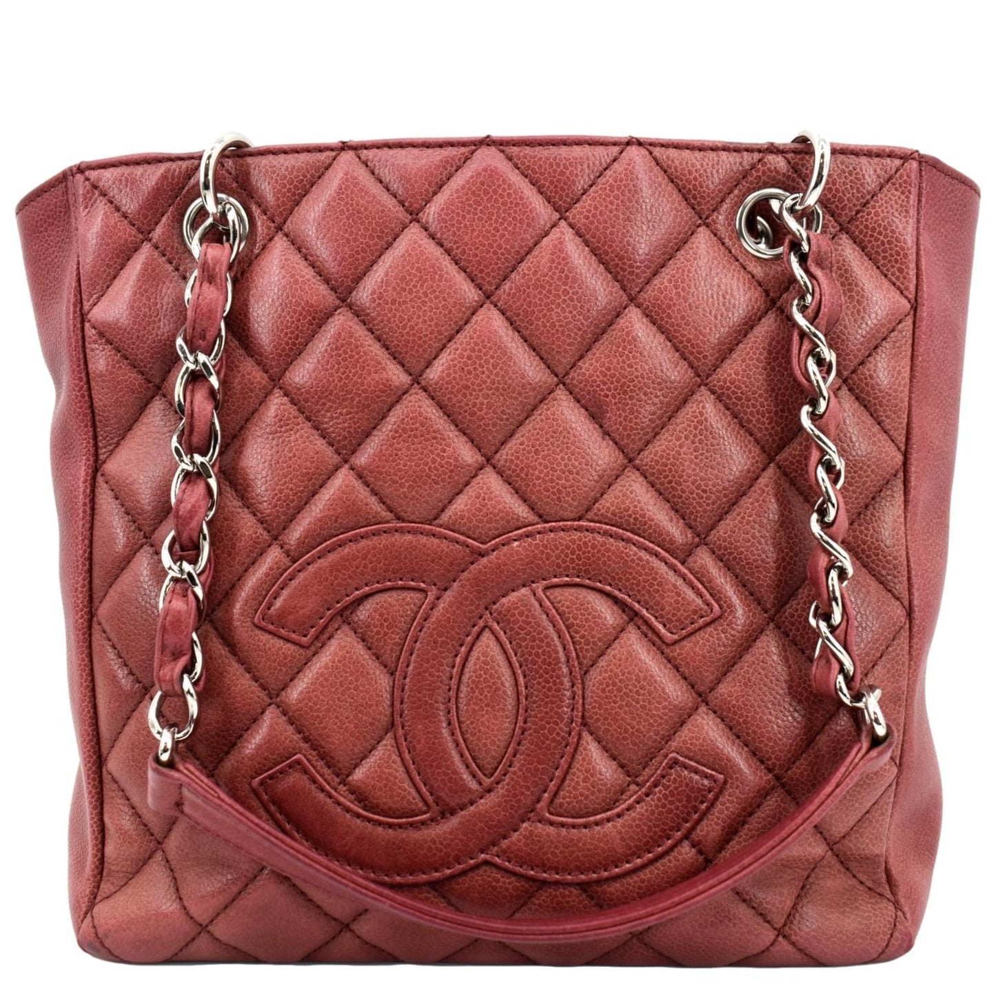 CHANEL PST Quilted Caviar Leather Petit Shopping Tote Bag Red