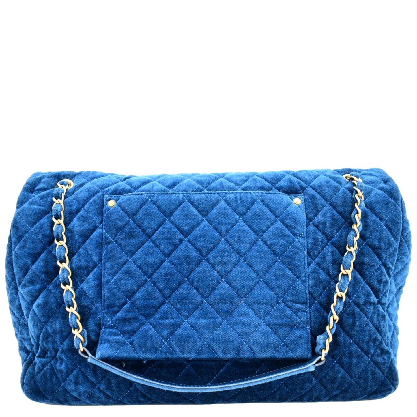 CHANEL Airlines CC XXL Flap Quilted Velvet Shoulder Bag Blue