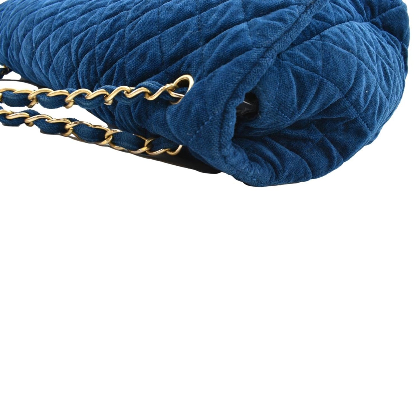 CHANEL Airlines CC XXL Flap Quilted Velvet Shoulder Bag Blue