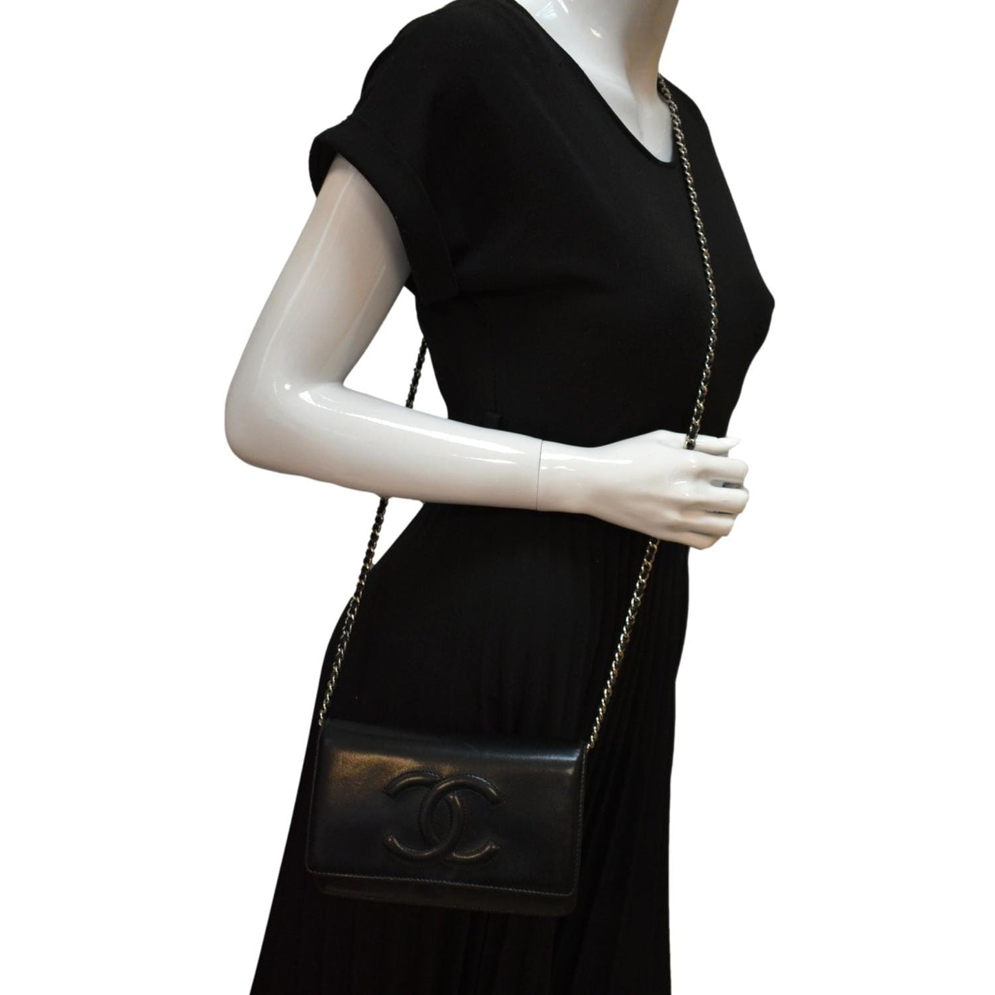 CHANEL Timeless WOC Patent Leather Wallet on Chain Shoulder Bag Black