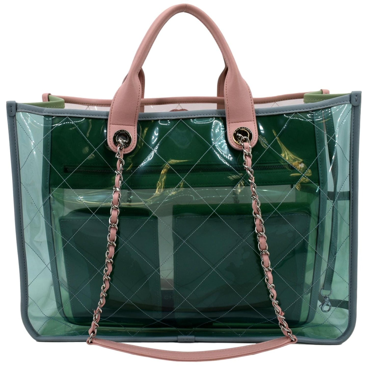 CHANEL Coco Splash Lambskin PVC Quilted Shopping Tote Pink