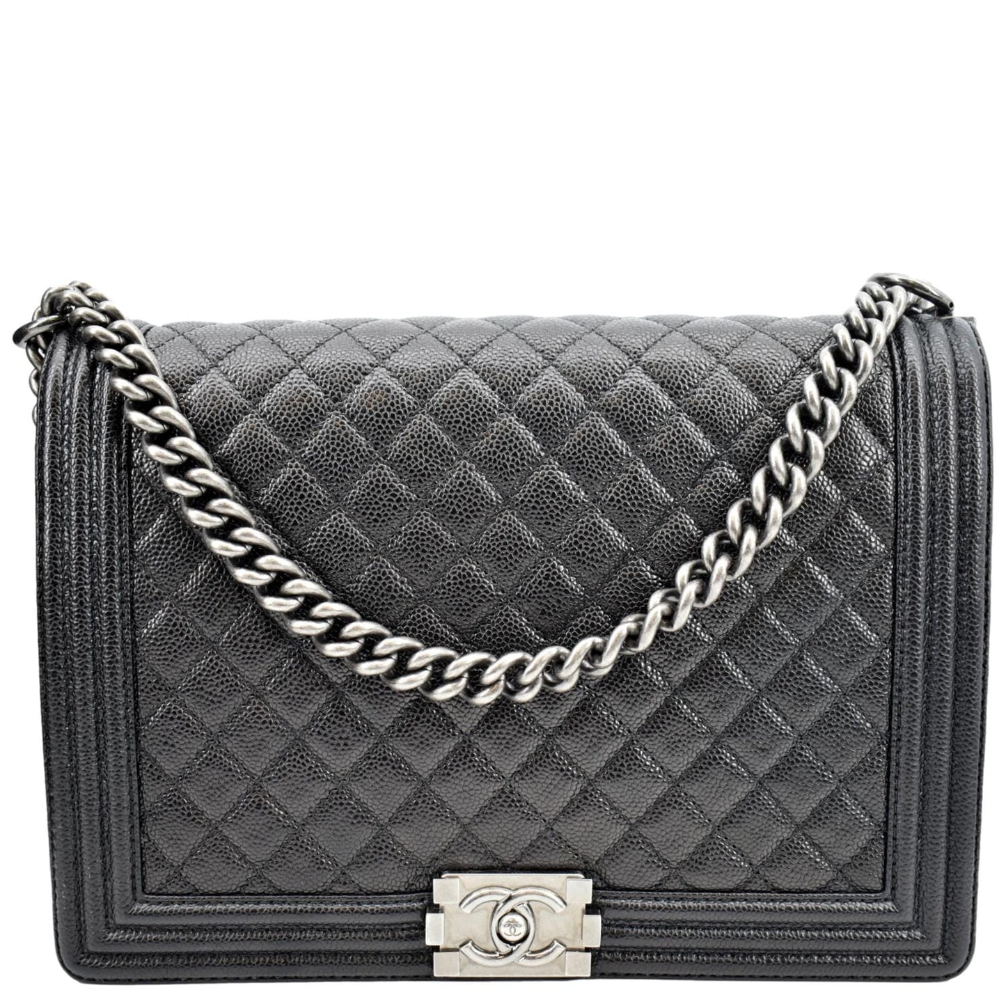 CHANEL Large Boy Flap Leather Shoulder Bag Black