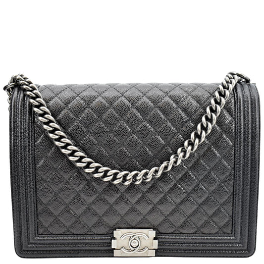 CHANEL Large Boy Flap Leather Shoulder Bag Black
