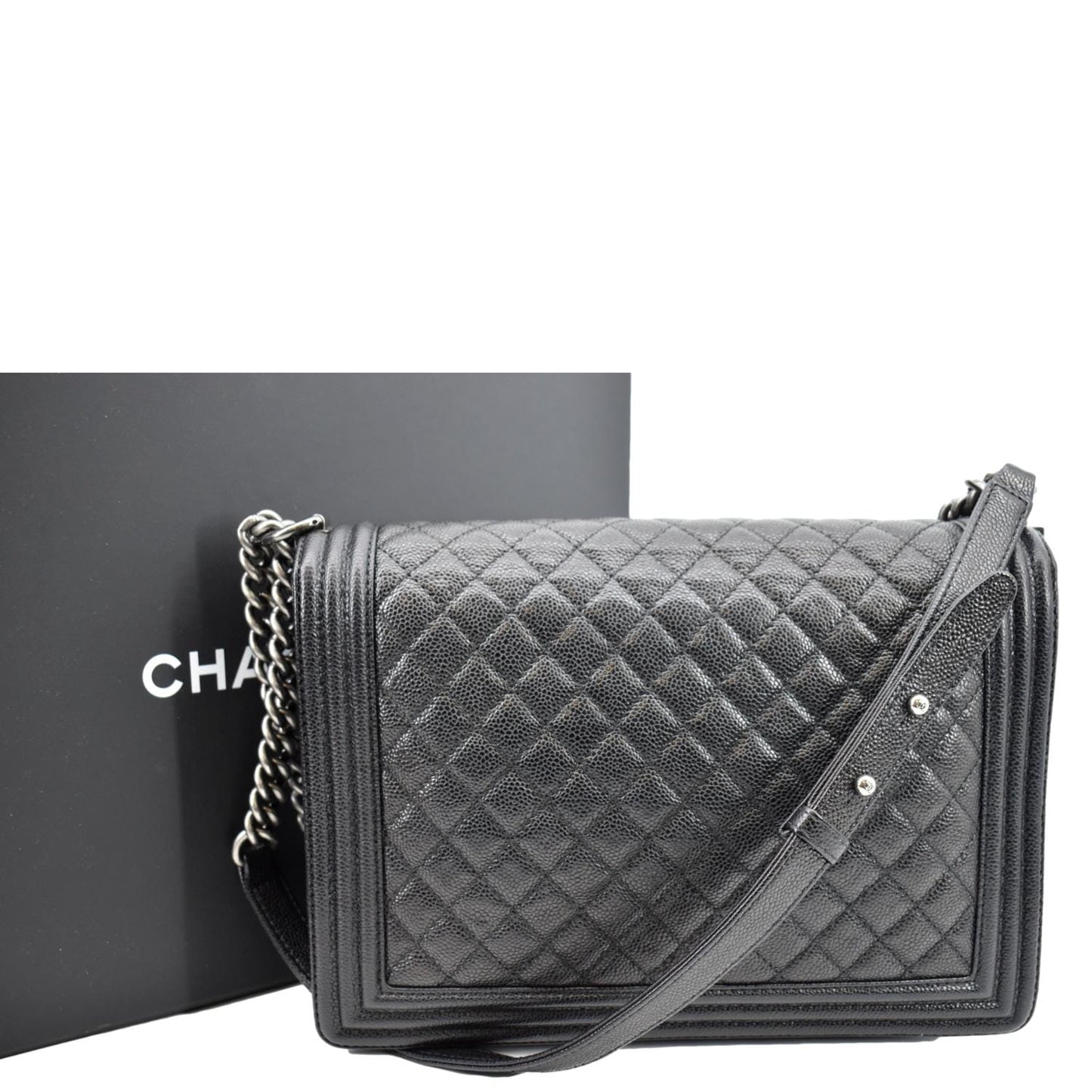 CHANEL Large Boy Flap Leather Shoulder Bag Black