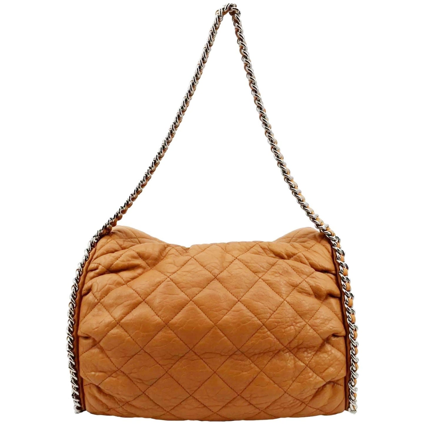 CHANEL Chain Around Quilted Lambskin Leather Hobo Bag Beige