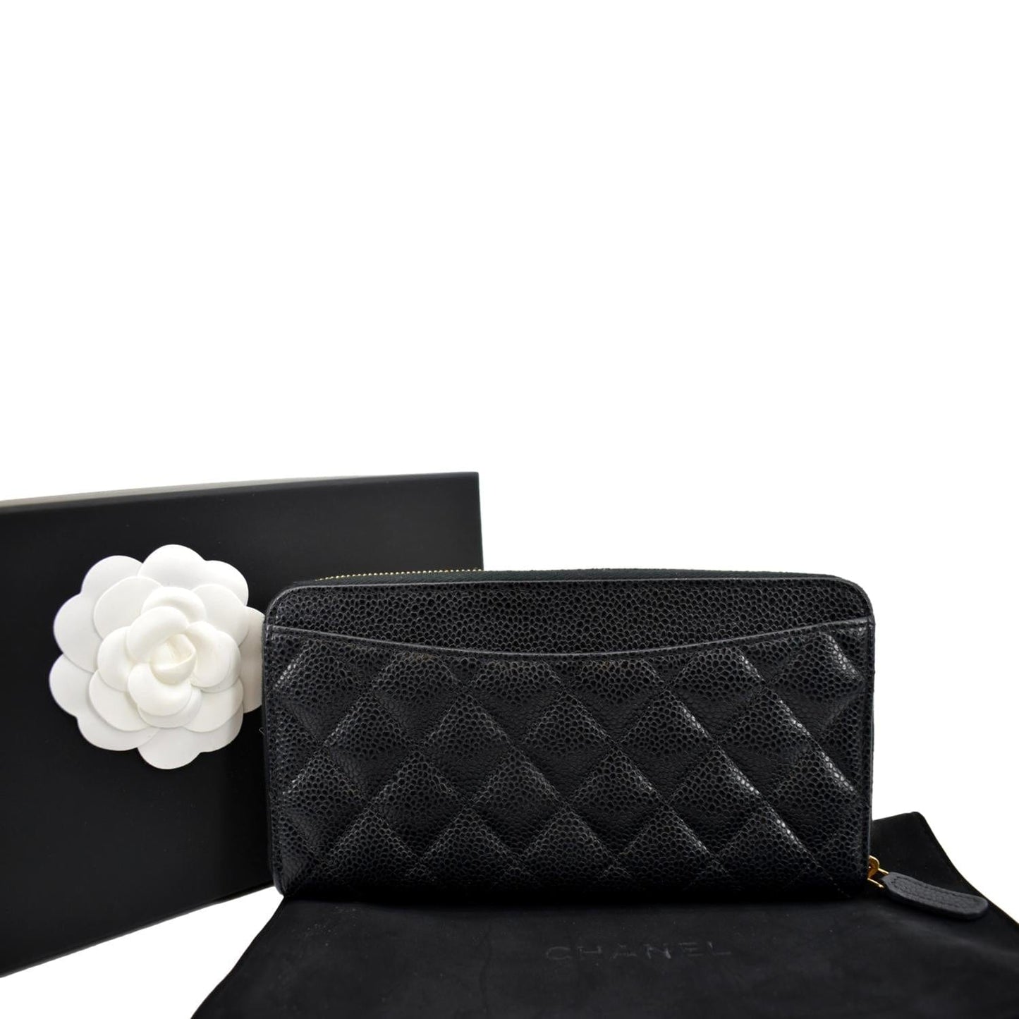 CHANEL Long Zippy Caviar Leather Wallet Black