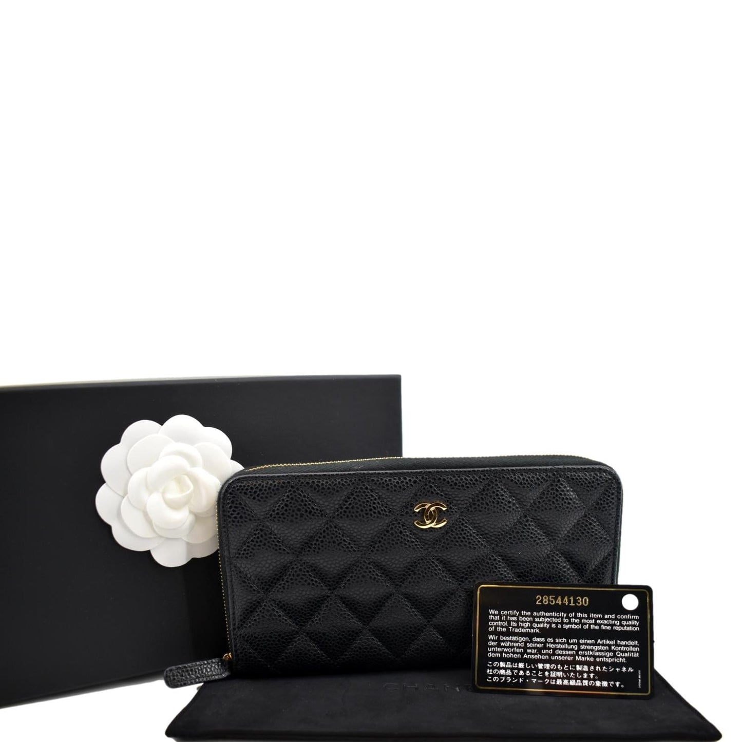 CHANEL Long Zippy Caviar Leather Wallet Black
