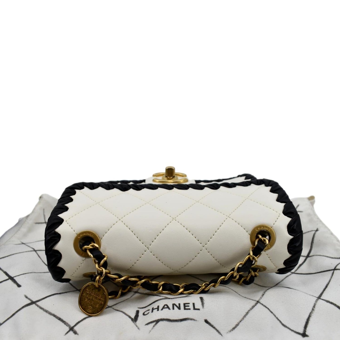 CHANEL Mini My Own Frame Flap Braided Calfskin Shoulder Bag White