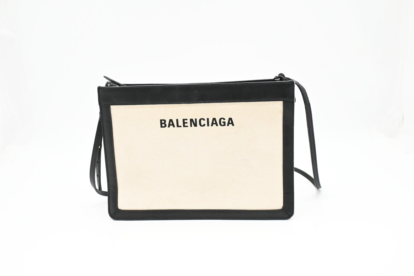 Balenciaga Navy Pochette Crossbody in Off White Canvas